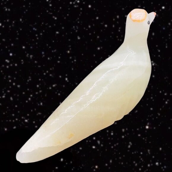 Marble Hand Carved Stone Bird With Black Eyes Vintage Figurine 6”W 2.5”T - Picture 2 of 11